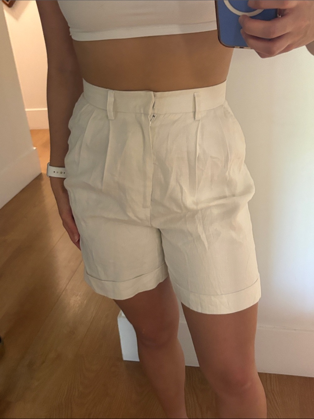 Linen Nordstrom High-Waist Cream Pleated Women’s Shorts